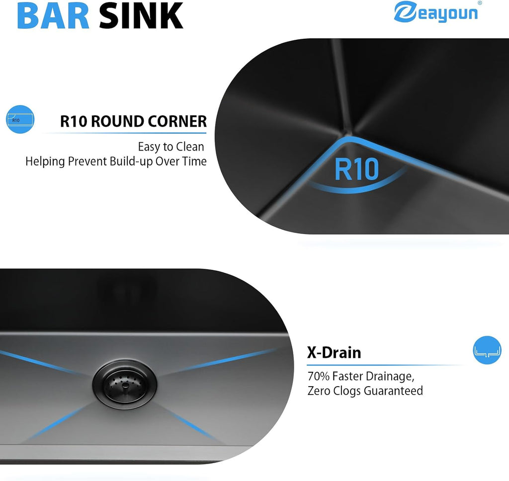 13 In Gunmetal Black Drop Bar Sink 13 x 15 Inch Kitchen Sink 18 Gauge Stainless Steel Single Bowl Topmount Handmade Sink for Outdoor, RV, 13x15x9