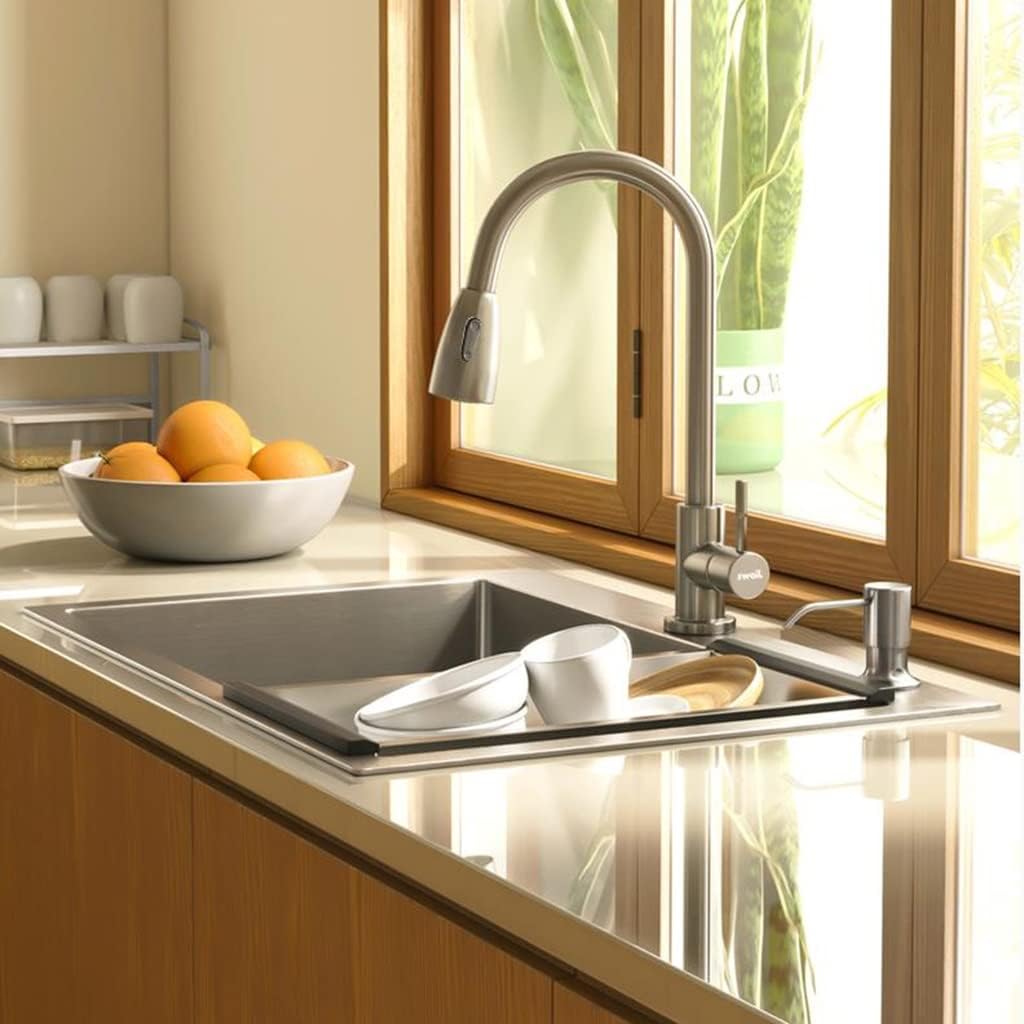 Kitchen Sinks, Handmade Brushed Bar Prep Sink Sus Single Bowl Kitchen Sink with Drain Kit Drop in or Undermount (A-55 * 45 * 21Cm
