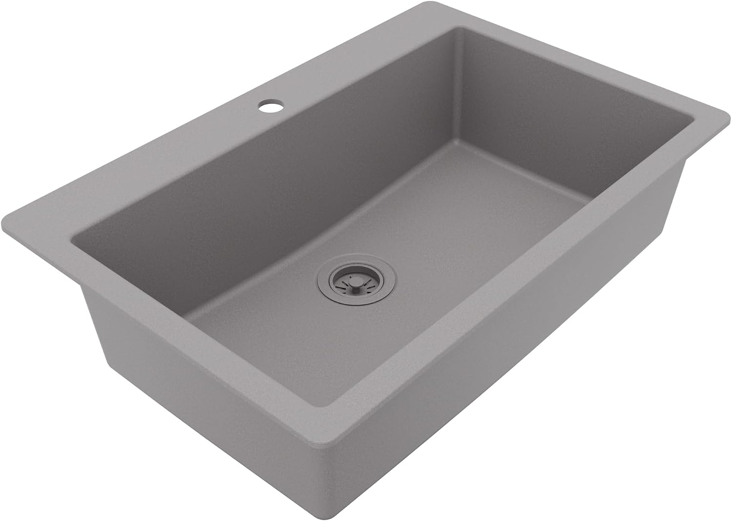 Karran 33' Drop-In Top Mount Quartz Composite Single Bowl Kitchen Sink in Grey – Extra Deep 9' Basin, Heat Resistant, Sound Dampening, Easy Clean Surface