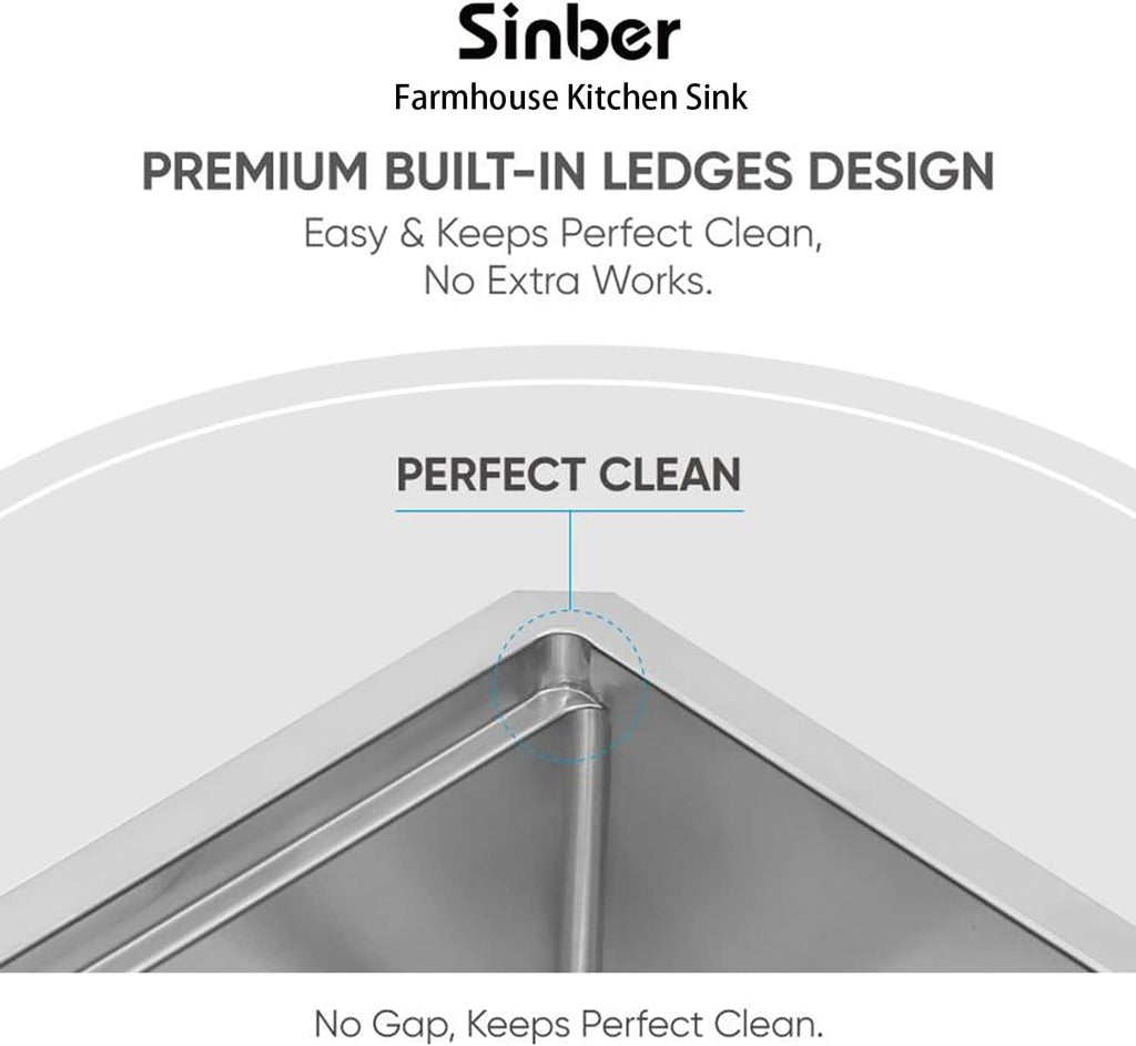 Sinber KSS0002S-OJ 30' x 19' x 10' Undermount Single Bowl Workstation Kitchen Sink with 16 Gauge 304 Stainless Steel Satin Finish 6 Accessories