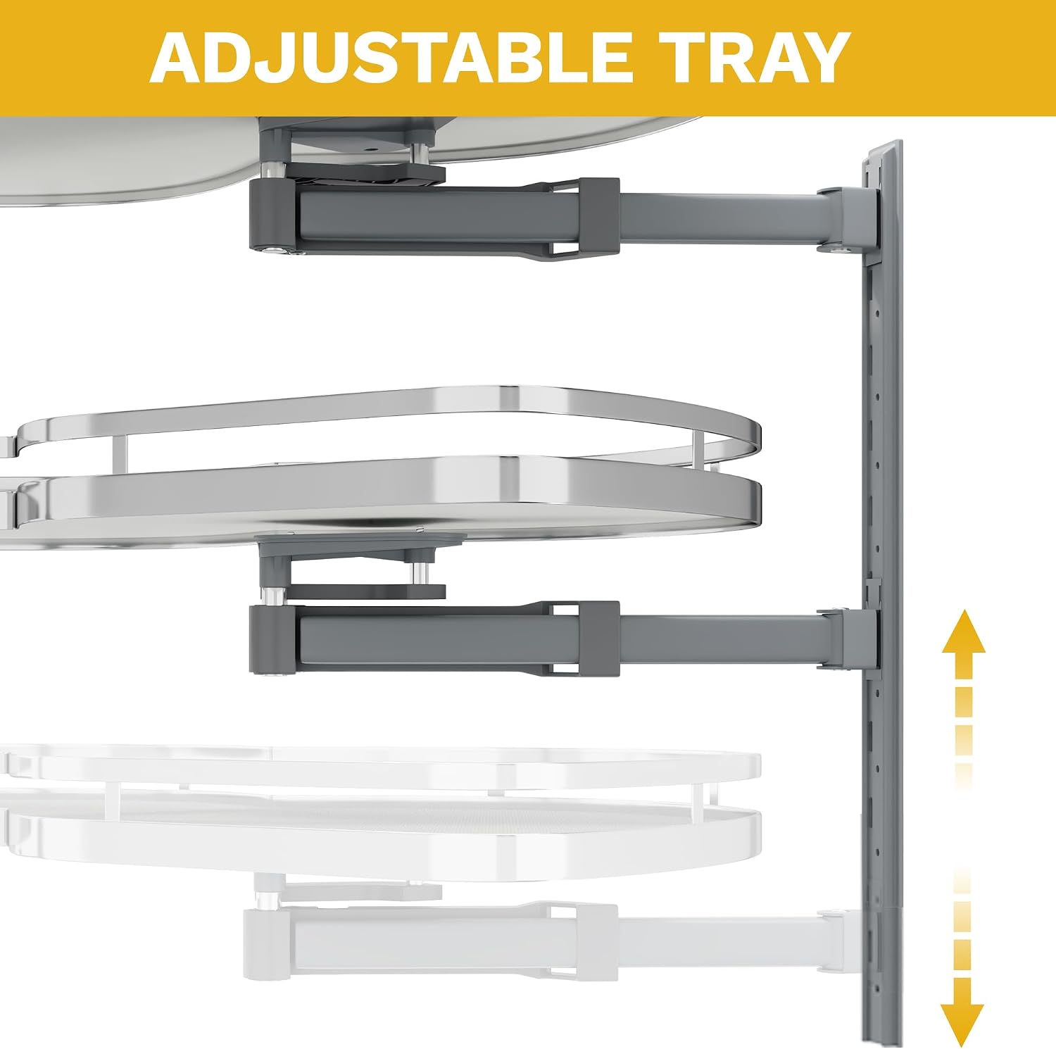 DWVO Corner Cabinet Organizer, 2-Tier Blind Corner Pull Out with 270° Rotating Shelf, Right Swing Tray, Heavy-Duty Iron, Easy-Install Template, 32.7'x17.3'x21.3', Gray