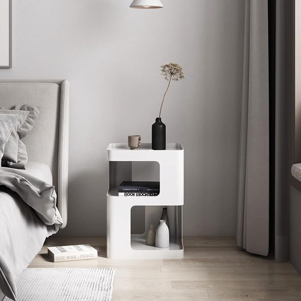 Modern Metal Side Table with Storage,Small End Table for Sofa & Couch,3-Tier Compact Nightstand for Small Spaces,White Bedside Tables for Living Room & Bedroom,No Assembly Required