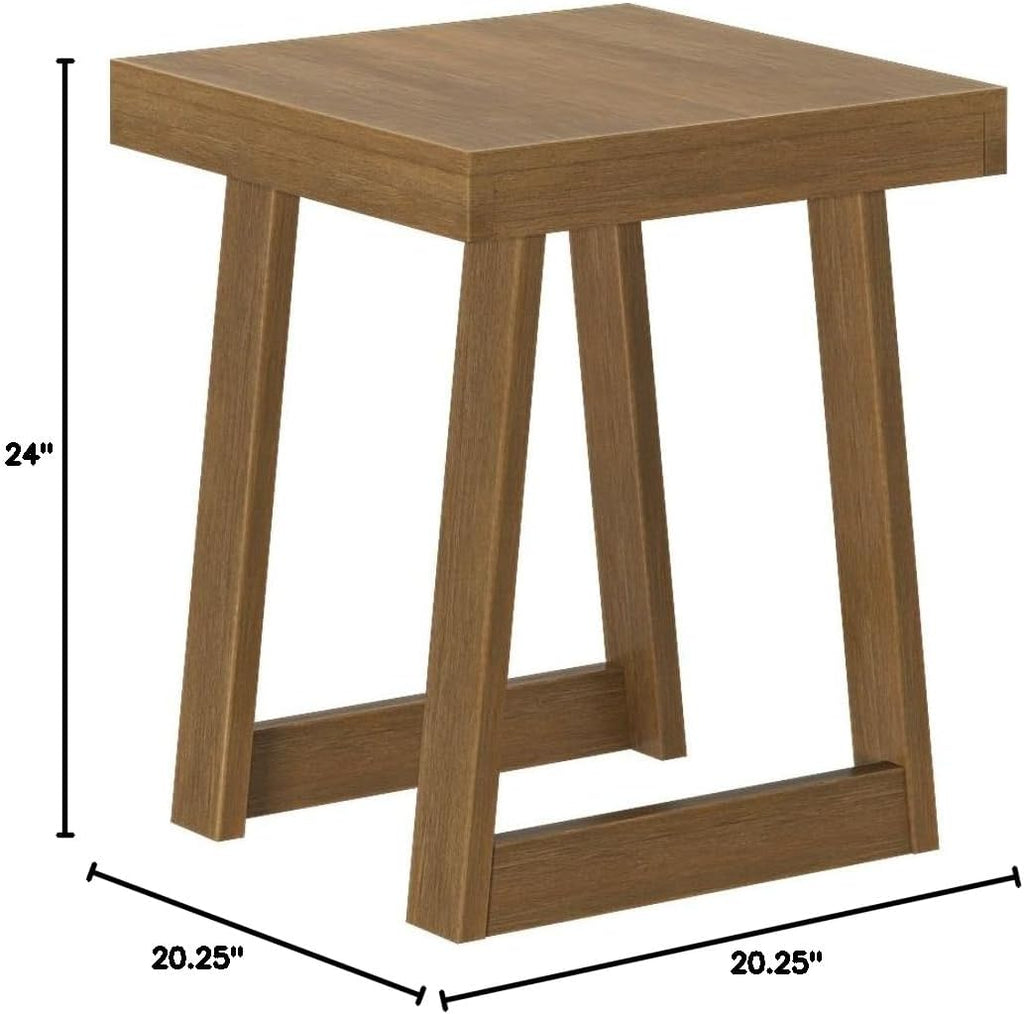 Plank+Beam Classic Square Side Table, Slim Side Table for Living Room, Narrow Nightstand for Small Spaces, Wood End Table for Bedroom, Pecan Wirebrush