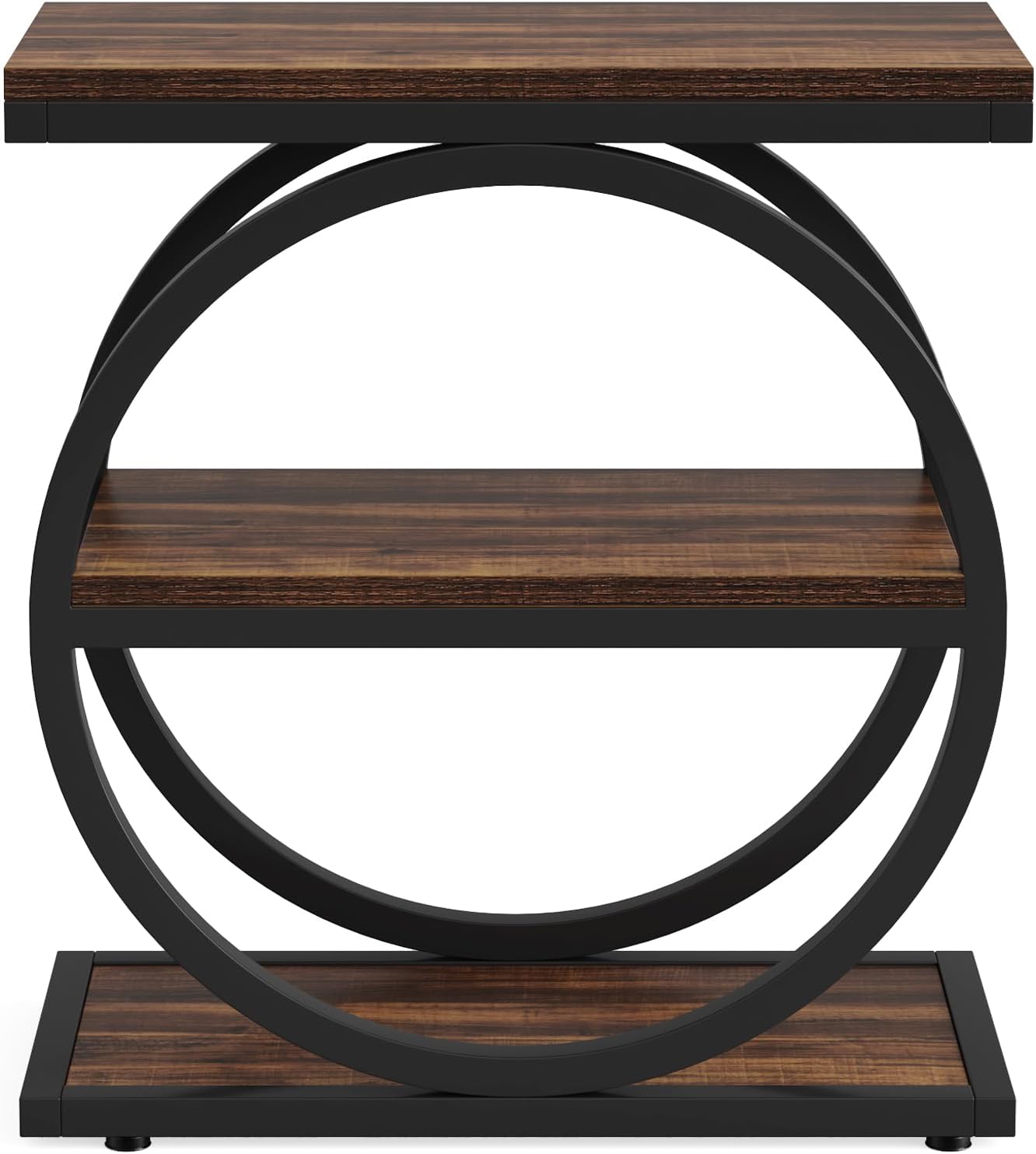 LITTLE TREE 3-Tier End Table Set of 2, Industrial Side Table with Storage Shelves, Small Sofa Side Table for Living Room, Wooden Side End Table with Round Metal Legs, Slim Nightstand and Bedside Table