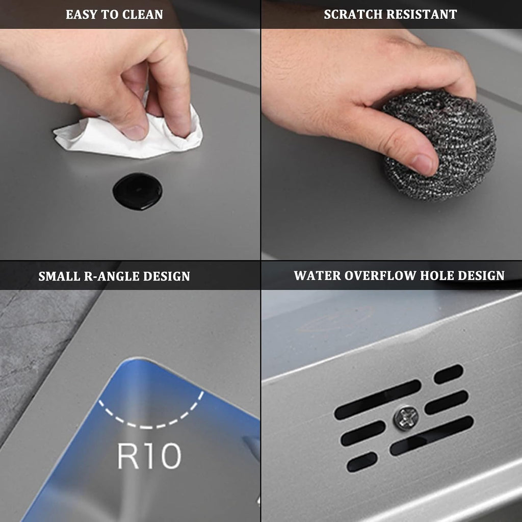 304 Stainless Steel Single Bowl Kitchen Sink Multi-Functional Bar Sink Nano RV Sink with Faucet and Cup Washer Top Mount Or Undermount (Color : Gray, Size : 65x45x21cm) (Gray 60x45x21cm)