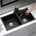 Black Double Bowl Kitchen Sink 304 Stainless Steel Bar Preparation Sink RV Sink with Faucet and Drainage Kit Top Mount Or Undermount (Color : Black-E, Size : 80x45x21cm)