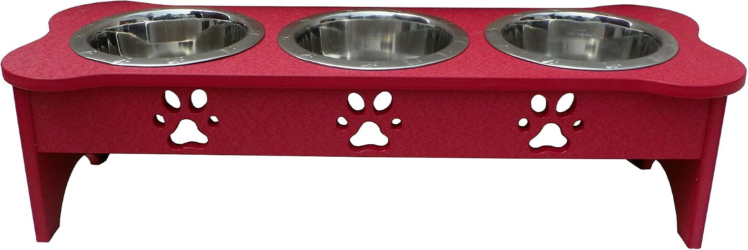 Poly Lumber Medium 2 Quart Bone Triple Pet Feeder, Cardinal Red