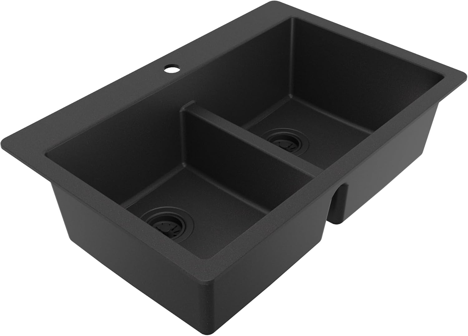 Karran 33' Black Quartz Composite Double Bowl Kitchen Sink – Top Mount Drop-In 50/50 Low Divider, 80% Natural Quartz, 535°F Heat Resistant, Sound Dampening, Granite Composite, QT-810