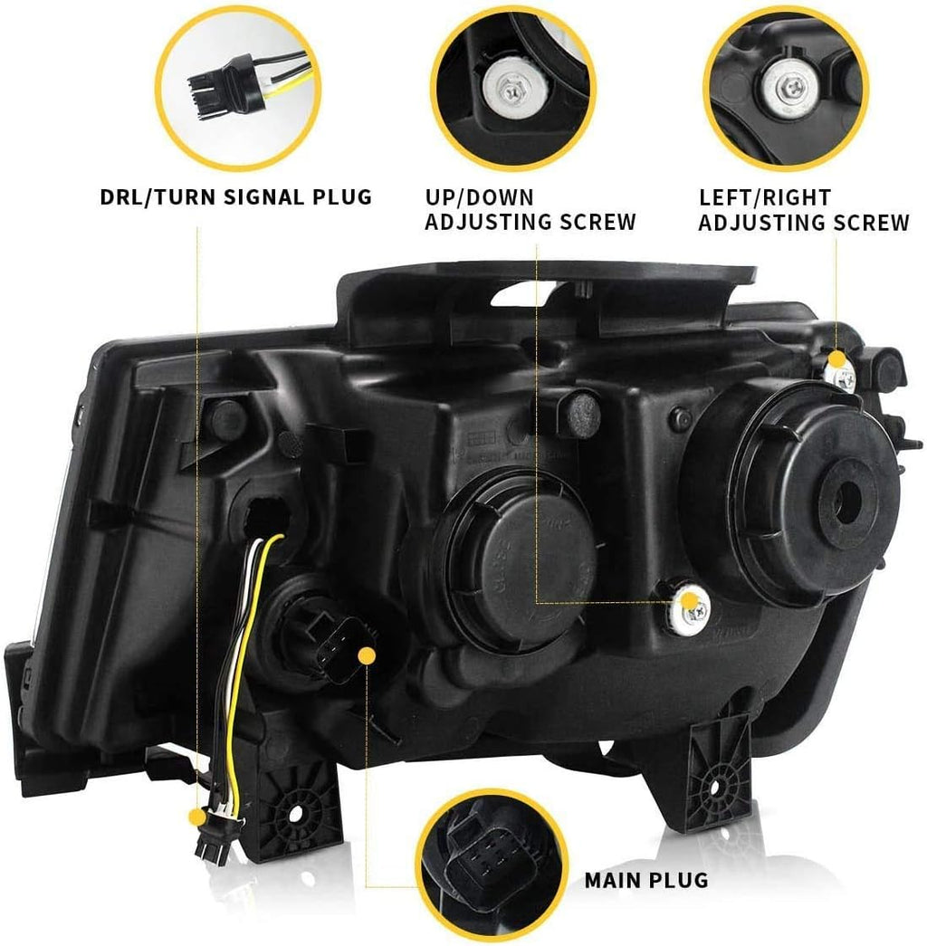 VLAND Projector LED Headlights & D2H Xenon Bulbs Compatible for [Chevy Camaro 5th Gen 2014 2015] with Sequential Turn Signal, Dual Beam Lens, Full LED DRL Bars YAA-CMR-0285 (Driver & Passenger Sides)