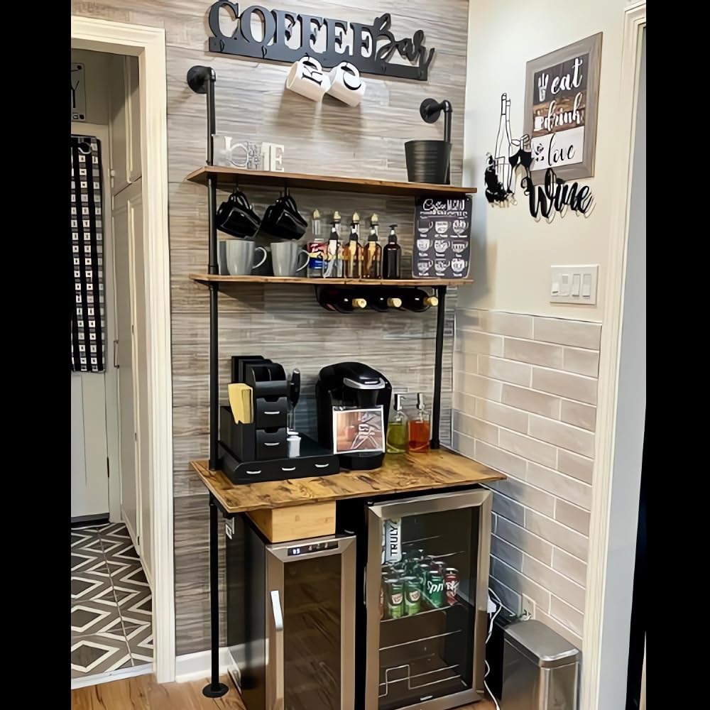 ZIOTHUM Wall Mounted Desk with Shelves, Industrial Ladder Style Floating Desk for Small Spaces, Computer Table with Storage Shelves, Rustic Pipe Bookcase for Bedroom(36x20x81in)
