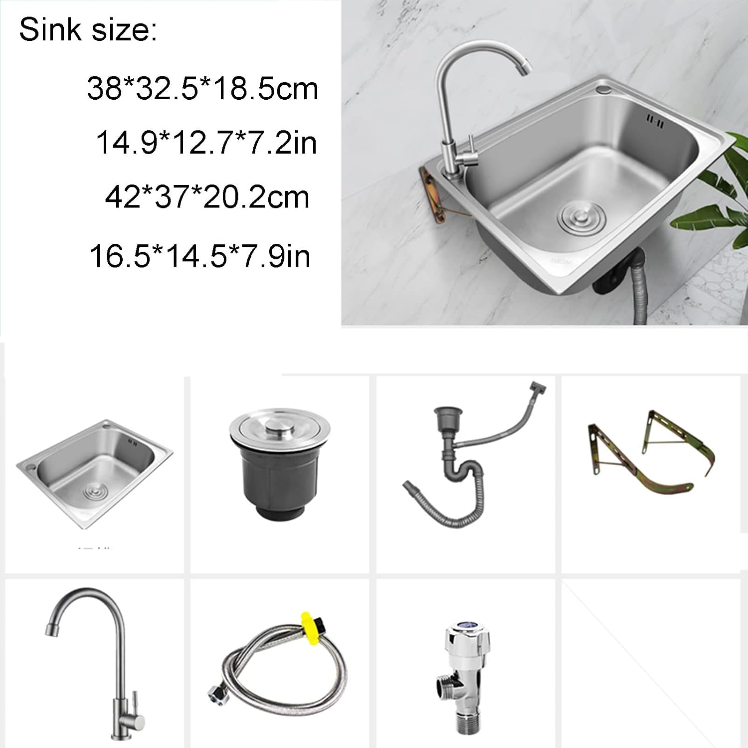 Single Bowl Stainless Steel Commercial Kitchen Sink, Free Standing Utility Sink Single Bowl Rectangle Wash Vegetable Basin For Garage Restaurant Laundry Room Outdoor ( Color : With faucet (With