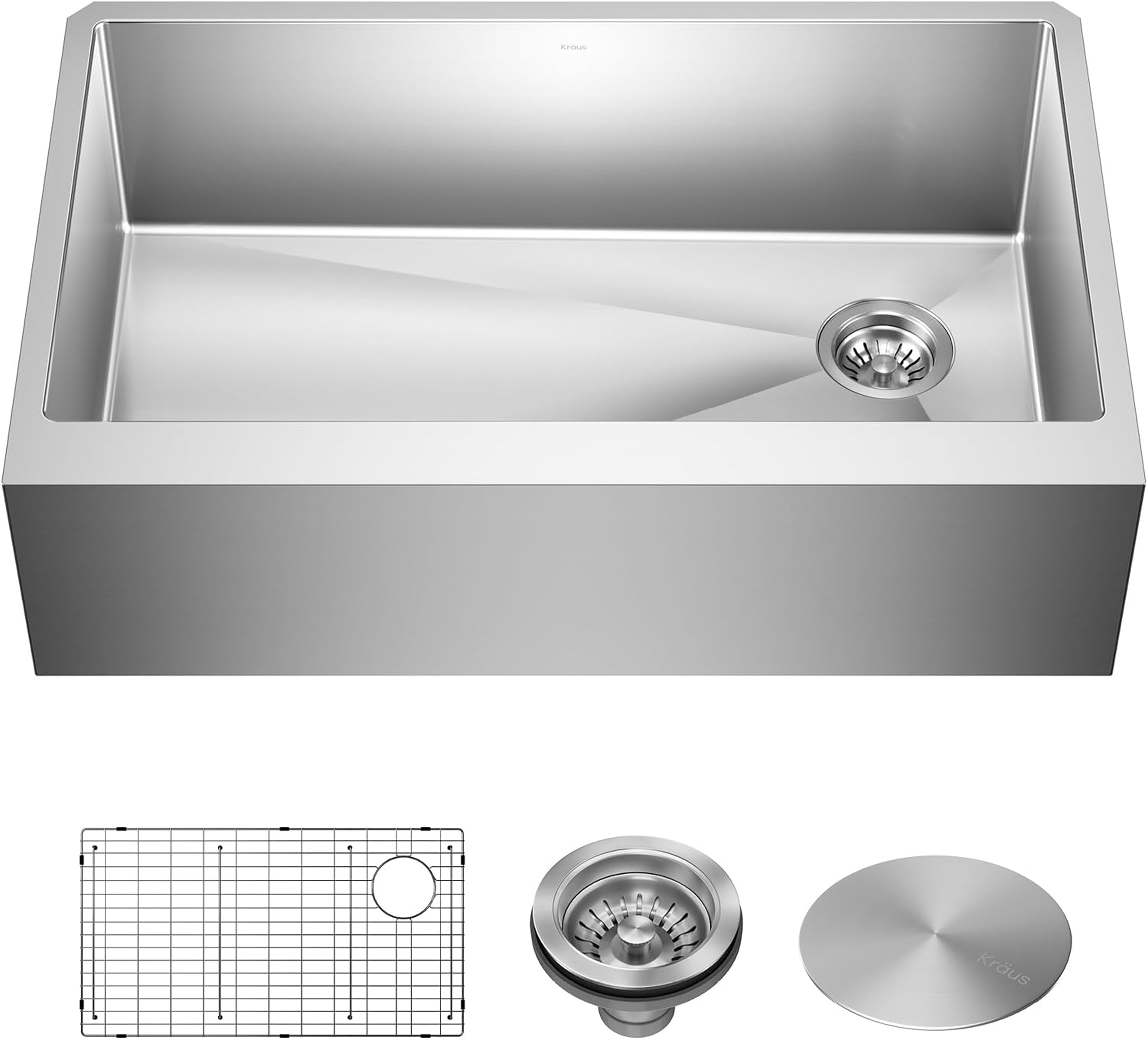 KRAUS Standart Pro 33-Inch Flat Apron Front Farmhouse 16-Gauge Single Bowl Stainless Steel Kitchen Sink, KHF410-33