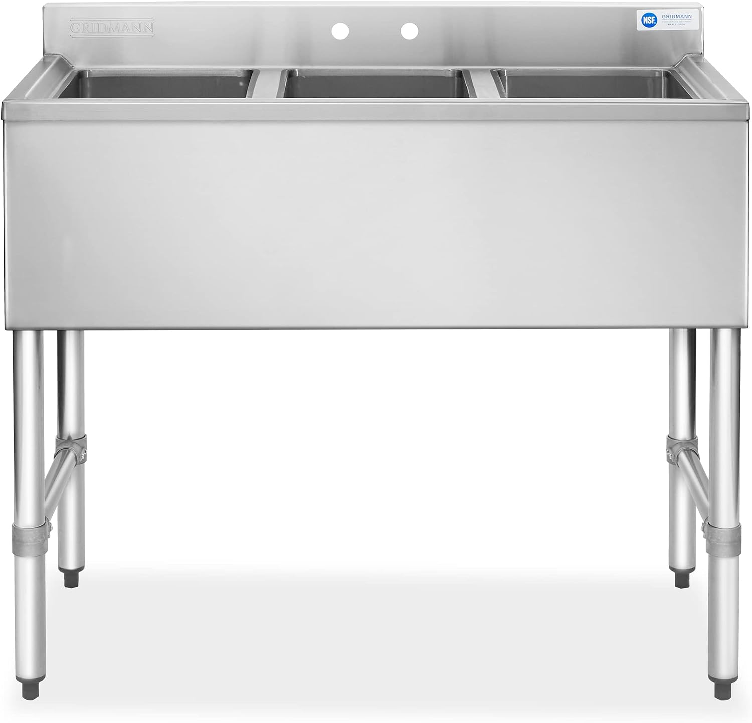 GRIDMANN 3 Compartment Stainless Steel Bar Sink, NSF Commercial Kitchen Underbar Sink with 10' L x 14' W x 10' D Bowls for Restaurant, Laundry, Garage