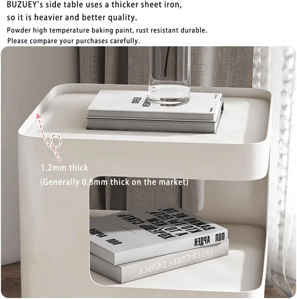 Modern Metal Side Table with Storage,Small End Table for Sofa & Couch,3-Tier Compact Nightstand for Small Spaces,White Bedside Tables for Living Room & Bedroom,No Assembly Required