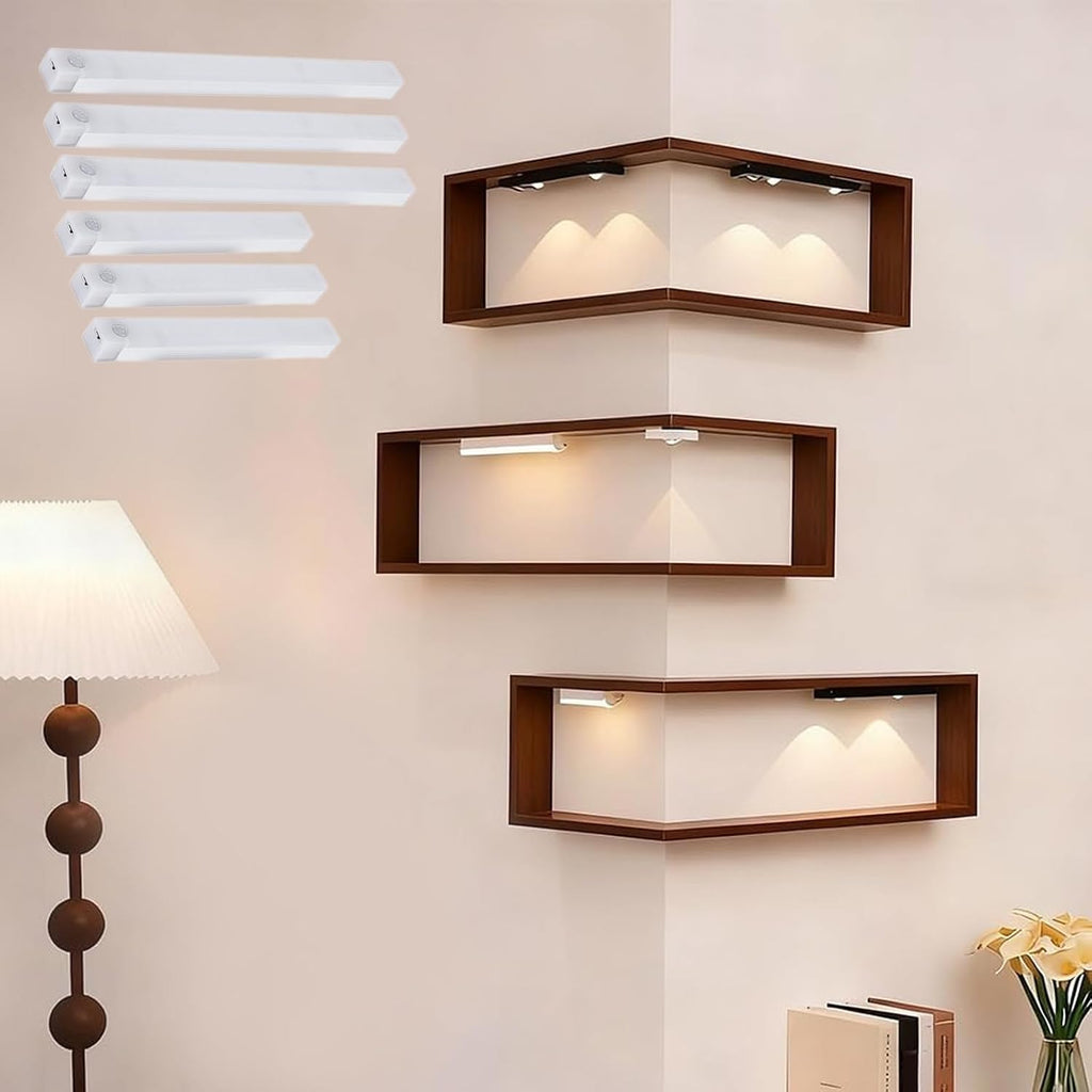 Smart Corner Shelves That Light Up Your Space, Set of 3 Corner Floating Storage Shelves,Wooden Wall-Mounted Corner Shelf Display Rack, Modern Wall-Mounted Display Rack Stand (Includes LED Lights*6)