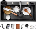 Stainless Steel Single-Bowl Kitchen Workstation Sink Washing Draining and Cutting 3-in-1 Utility Sink Multi-Functional Farmhouse Sink (Color : Black, Size : 68x45x22cm) (Black 68x45x22cm)