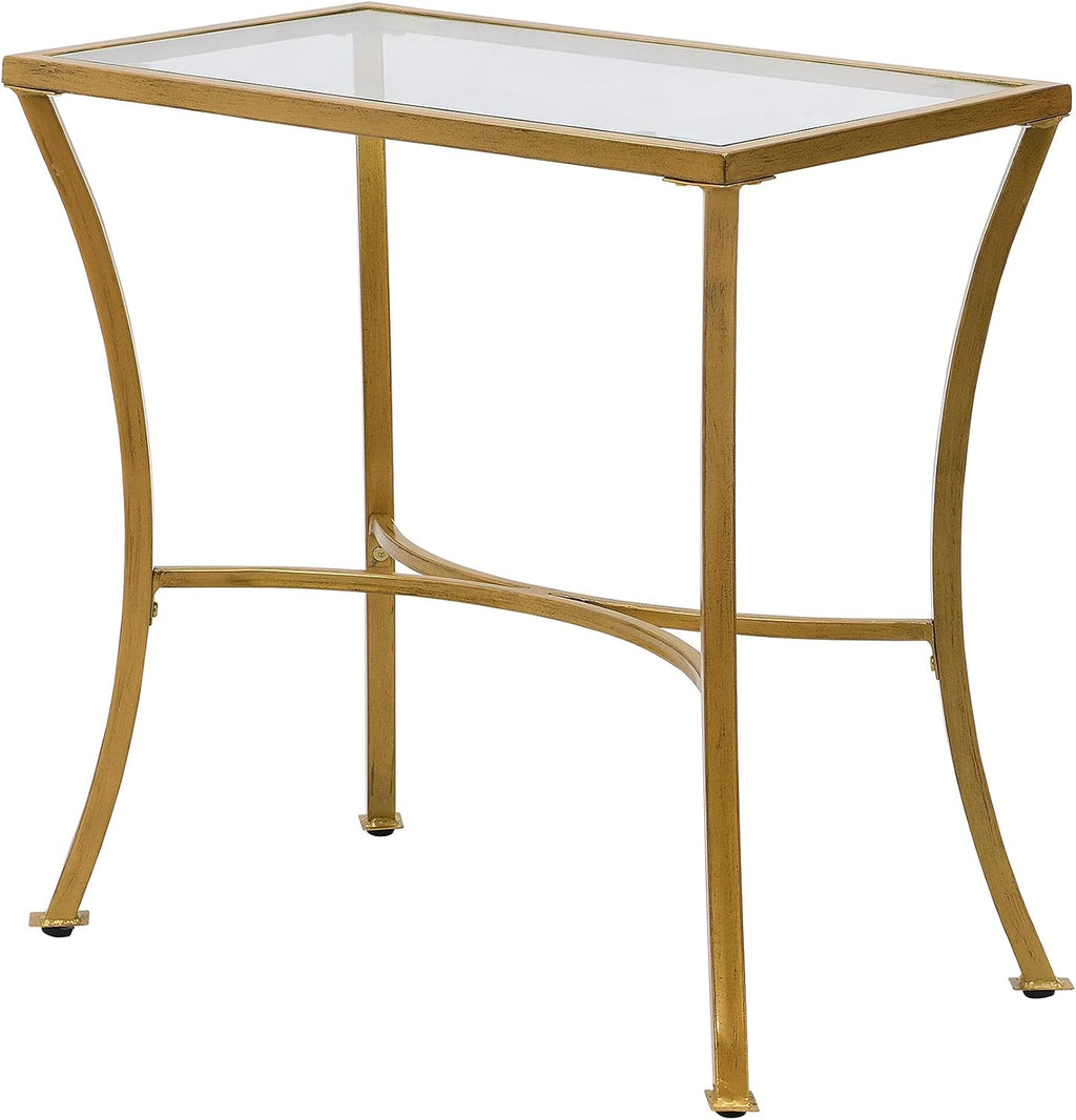 Carolina Chair & Table Ryker Accent Table with Clear Tempered Glass Top – Elegant Modern Furniture, Antique Gold Slim Metal Frame Side Table for Home Decor, Small Living Room, Bedroom, Entryway