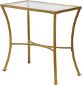 Carolina Chair & Table Ryker Accent Table with Clear Tempered Glass Top – Elegant Modern Furniture, Antique Gold Slim Metal Frame Side Table for Home Decor, Small Living Room, Bedroom, Entryway