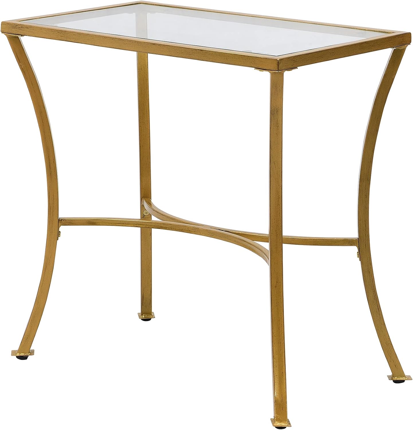 Carolina Chair & Table Ryker Accent Table with Clear Tempered Glass Top – Elegant Modern Furniture, Antique Gold Slim Metal Frame Side Table for Home Decor, Small Living Room, Bedroom, Entryway