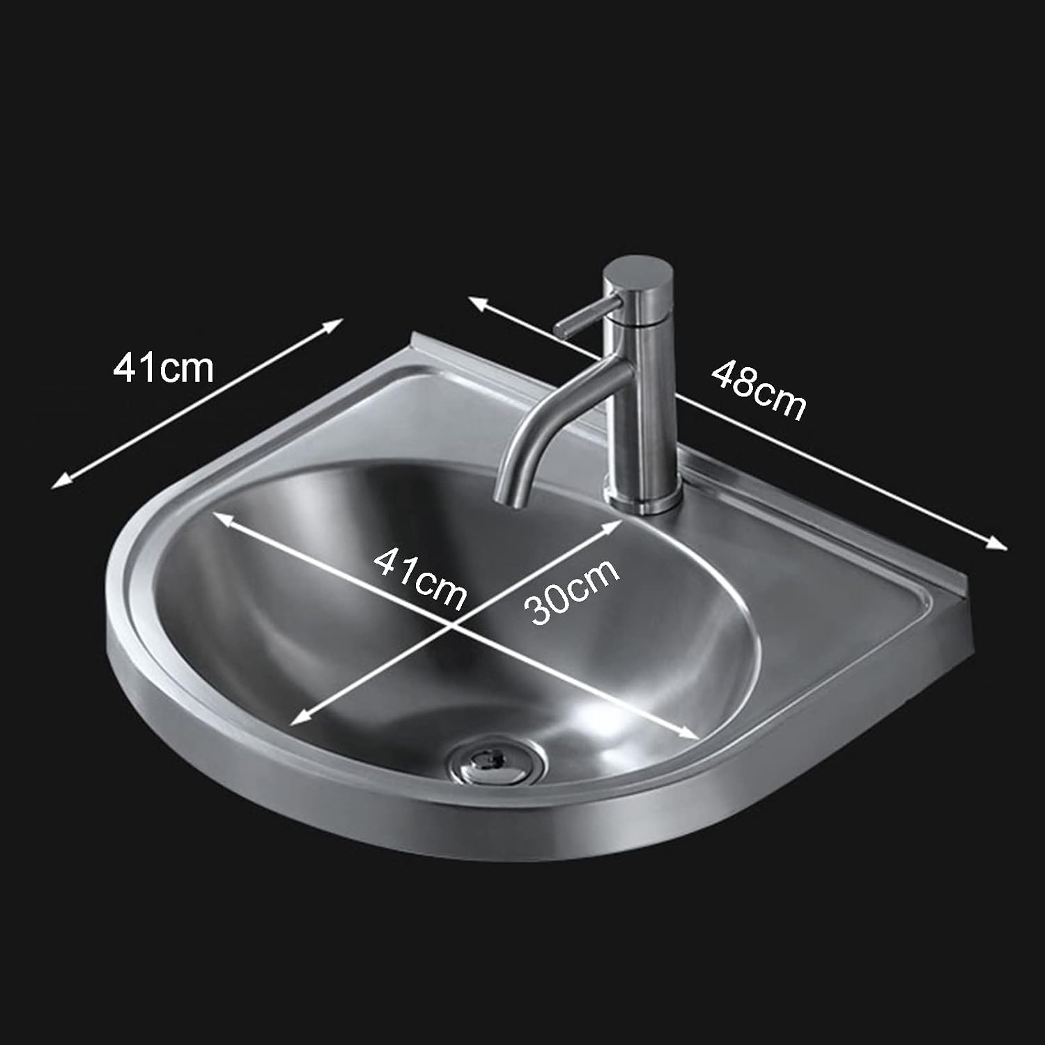 Single Bowl Stainless Steel, Kitchen Sink, Wall-Mounted Wash Basin Kitchen Sink, Easy to Install(with Faucet and Inlet Pipe) (Color : Silver, Size : B) (Silver A)