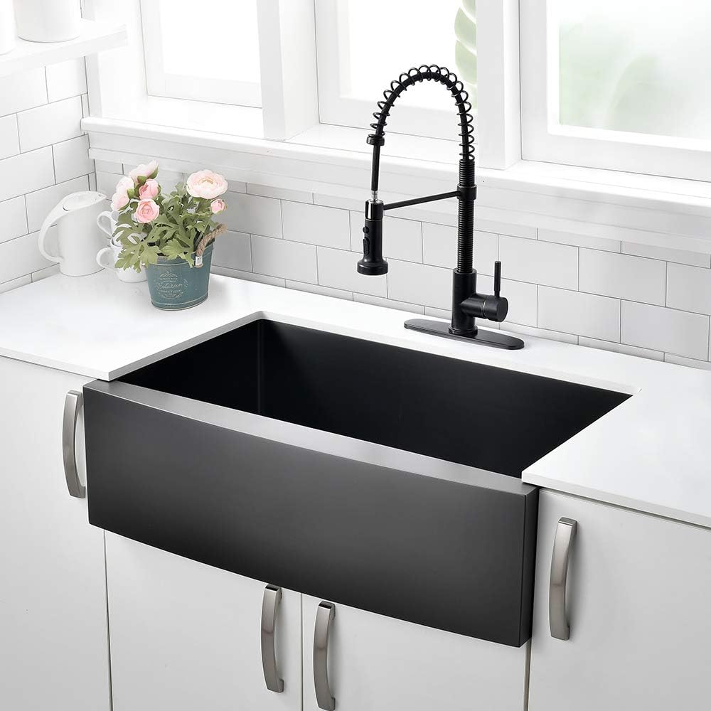 33 Inch Farmhouse Sink Black - VOKIM 33 x 22 Apron Front Farmhouse Sink Stainless Steel 16 Gauge Single Bowl Gunmetal Kitchen Sink