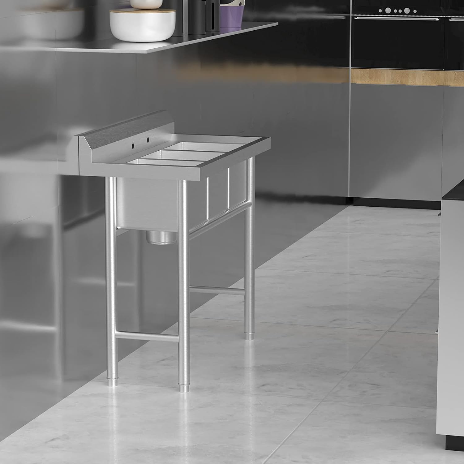 Bonnlo 3-Compartment NSF 304 Stainless Steel Utility Sink Commercial Grade Laundry Tub Culinary Sink for Outdoor Indoor, Garage, Restaurant, Kitchen, Laundry/Utility Room - 39' W x 18' D x 40.2' H