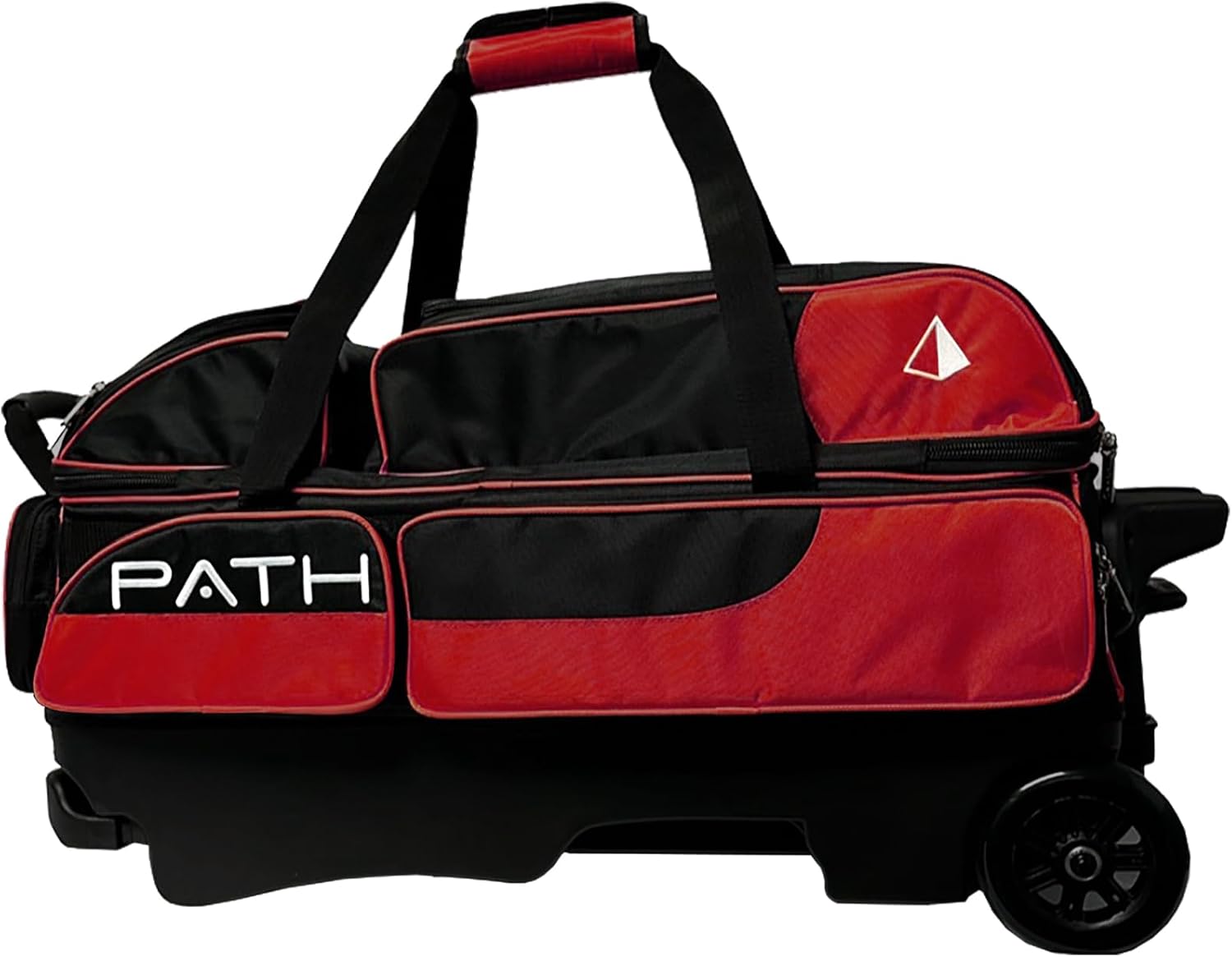 Pyramid Path Triple Premium Deluxe Roller Bowling Bag With Extra Large Separate Shoe Compartment (Up To US Mens Size 16) and 5 Accessory Pockets, 5' Wheels, Retractable Locking Handle - Extends to 42'