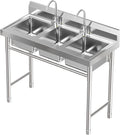 3-Compartment Commercial Sink, 304 Stainless Steel Utility Sink with 2 Faucet, Free Standing Triple Bowl Kitchen Sink for Restaurant, Garage, 18'D x 39'W x 35.8'H