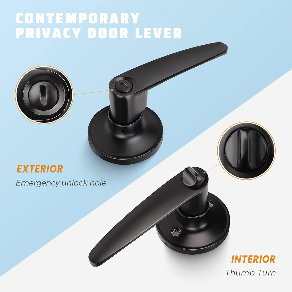 KNOBWELL 10 Pack Door Levers Matte Black Bedroom Door Handles with Lock Privacy Door Handles Interior Door Knobs(Lock with NO Key)