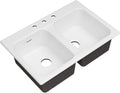 American Standard 77DB33223.308 Quince 33x22 Top Mount Double Bowl Cast Iron Kitchen Sink - 3 Holes Brilliant White