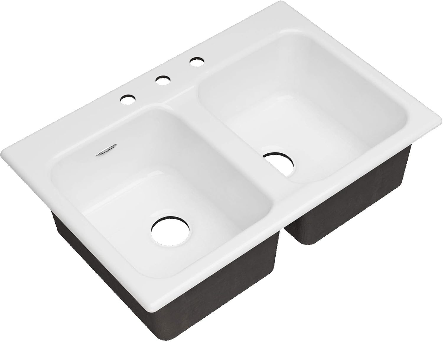 American Standard 77DB33223.308 Quince 33x22 Top Mount Double Bowl Cast Iron Kitchen Sink - 3 Holes Brilliant White