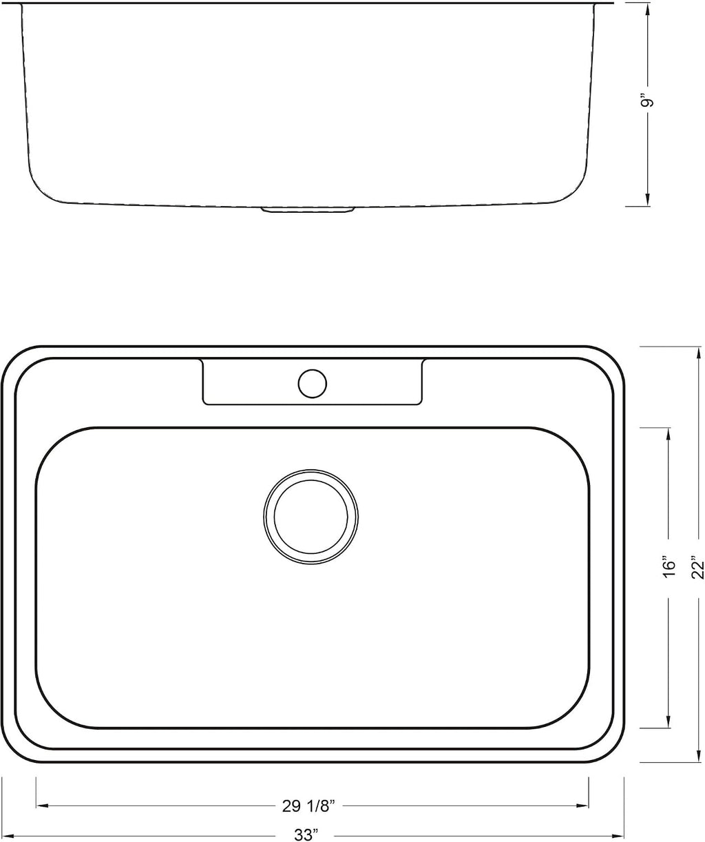 CozyBlock 33 x 22 x 9 Inch Top-mount/Drop-in Stainless Steel Single Bowl Kitchen Sink with Strainer and Protective Bottom Grid - 18 Gauge Stainless Steel-1 Faucet Hole