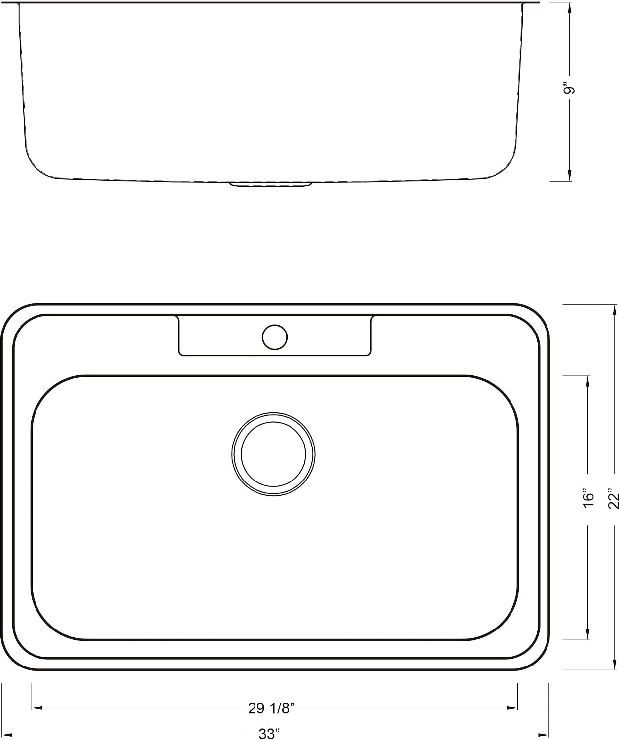 CozyBlock 33 x 22 x 9 Inch Top-mount/Drop-in Stainless Steel Single Bowl Kitchen Sink with Strainer and Protective Bottom Grid - 18 Gauge Stainless Steel-1 Faucet Hole