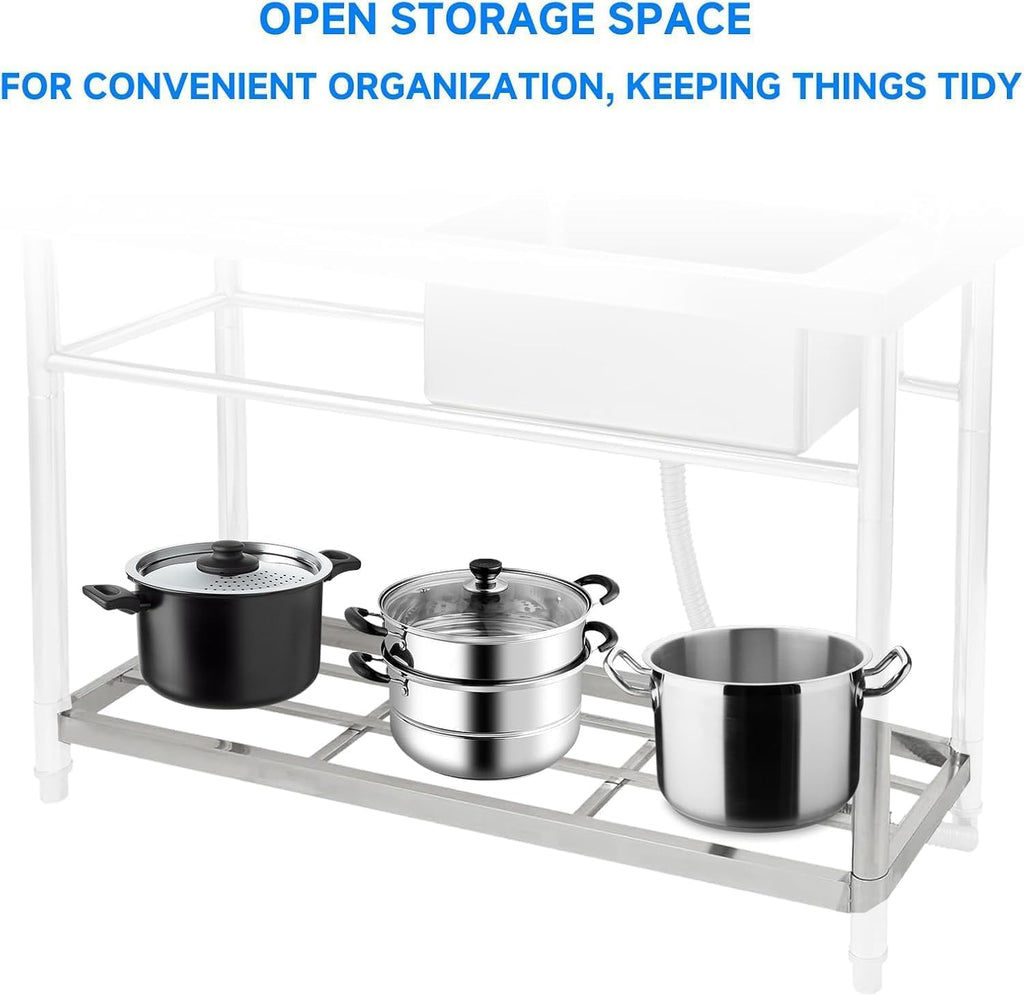 47x20x37 Inch Commercial Stainless Steel Utility basin - Single Compartment with Faucet & Base Frame, Adjustable Legs & Storage Shelf, Freestanding Prep basin for Kitchen or Garage