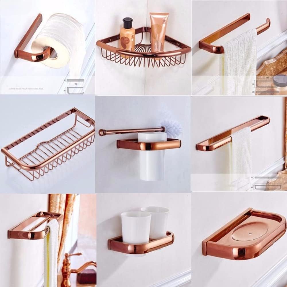 Biggers Luxury Rose Gold Copper Bathroom Accessories Set Paper Holder Towel bar soap Dish Tumbler Holder,Double Cup