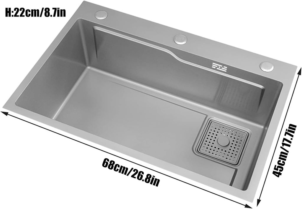 KITCHEN SINK 304 Stainless Steel Bar Prep Sink Drop in Or Undermount Single Bowl with Pull-Out Tap and Drainage Components for Courtyard Office Laundry Trough (Color : A, Size : 68x45x22cm) (A 68