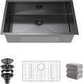 Kitchen Sink 30x18 Inch Undermount Kitchen Sink 16 Gauge Stainless Steel Single Bowl Gun Metal Black Finish with Accessories