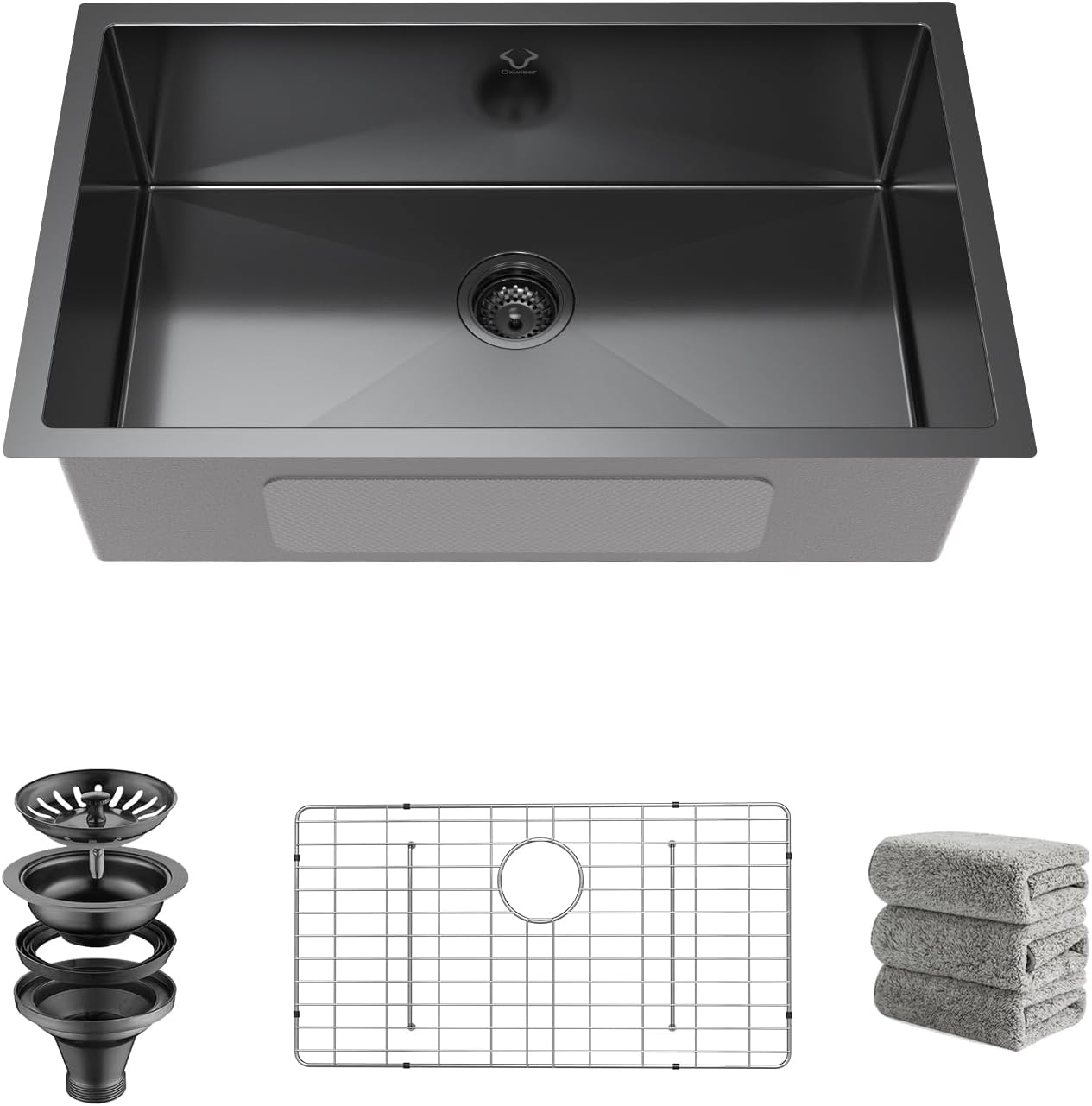 Kitchen Sink 30x18 Inch Undermount Kitchen Sink 16 Gauge Stainless Steel Single Bowl Gun Metal Black Finish with Accessories