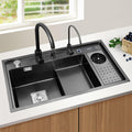 KunMai Drop-in Kitchen Sink Black Kitchen Sink Workstation with High-pressure Cup Washer Stainless Steel Sink