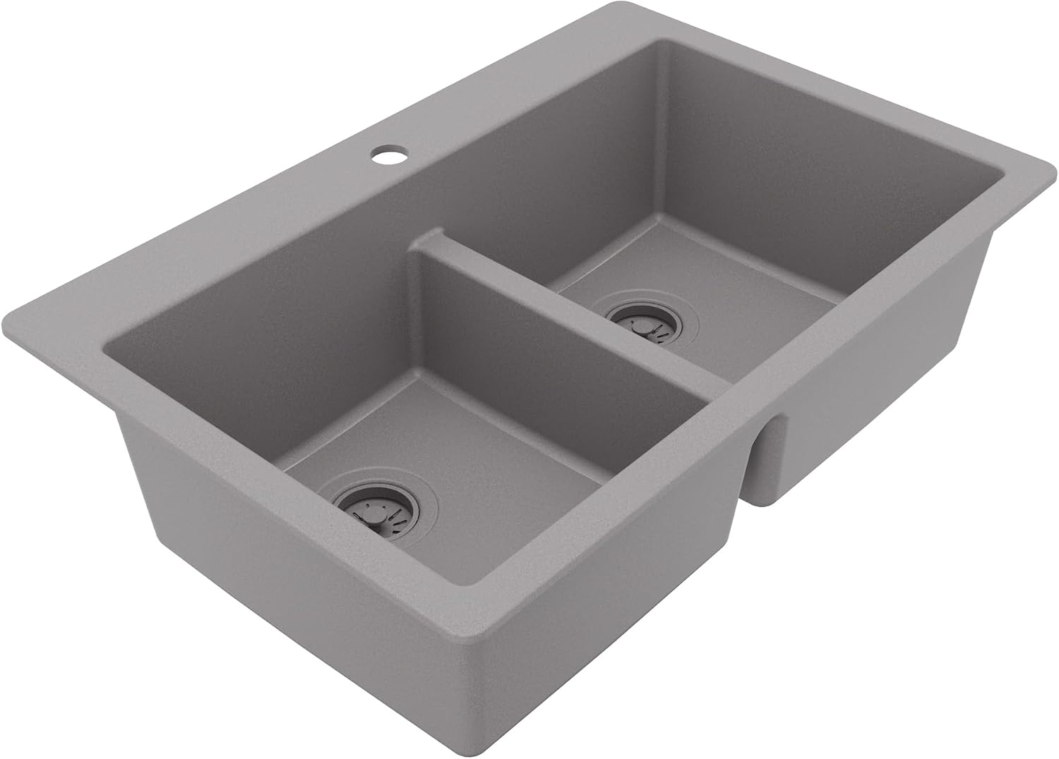 Karran 33' Grey Quartz Composite Double Bowl Kitchen Sink – Top Mount Drop-In 50/50 Low Divider, 80% Natural Quartz, 535°F Heat Resistant, Sound Dampening, Granite Composite, QT-810