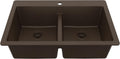 Karran 33' Brown Quartz Composite Double Bowl Kitchen Sink – Top Mount Drop-In 50/50 Low Divider, 80% Natural Quartz, 535°F Heat Resistant, Sound Dampening, Granite Composite, QT-810