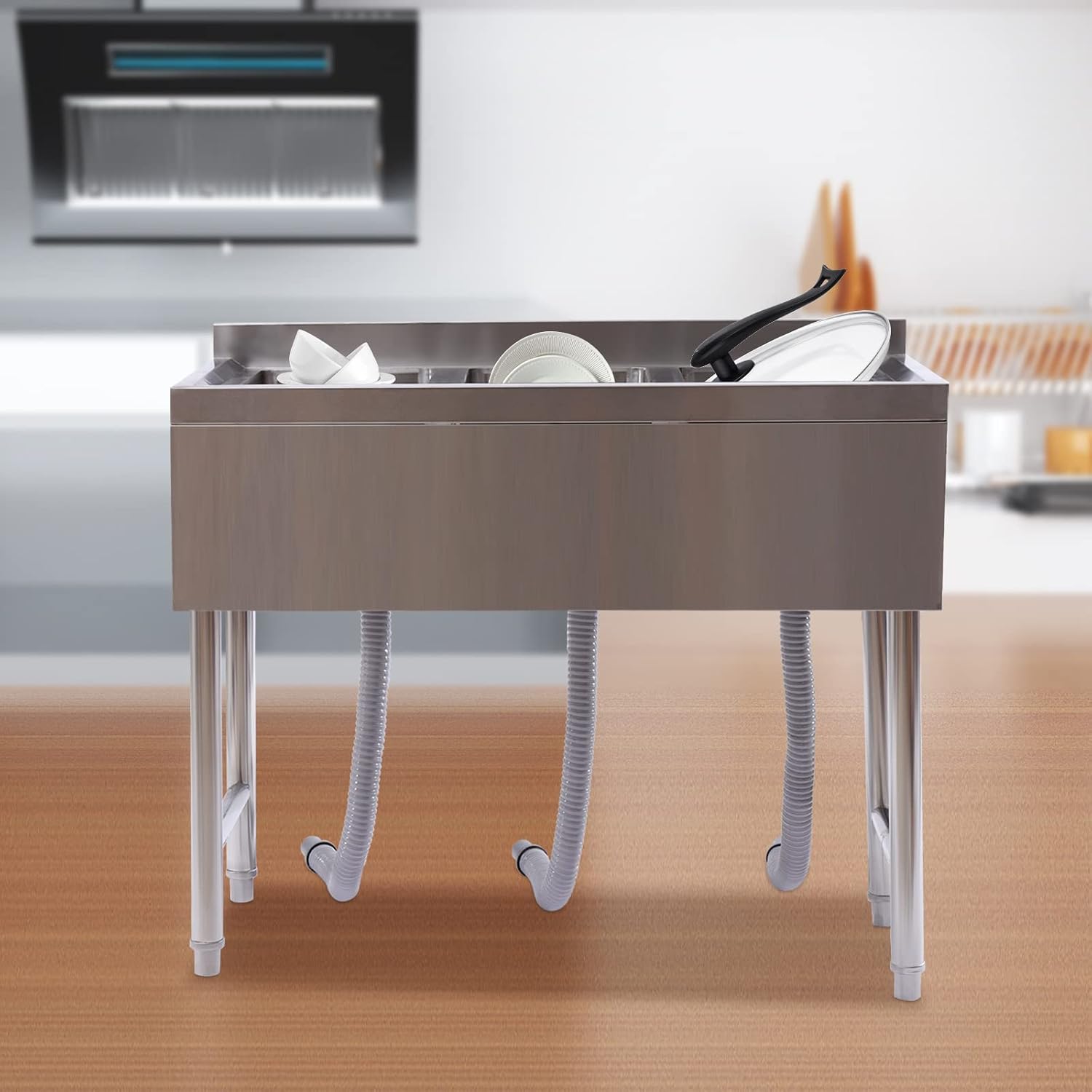 3 Compartment Kitchen Sink Stainless Steel Commercial Utility Sink Triple Bowl Underbar Standing Basin for Restaurant Bar Laundry Garage, 38.5 * 18.75 * 33in Silver