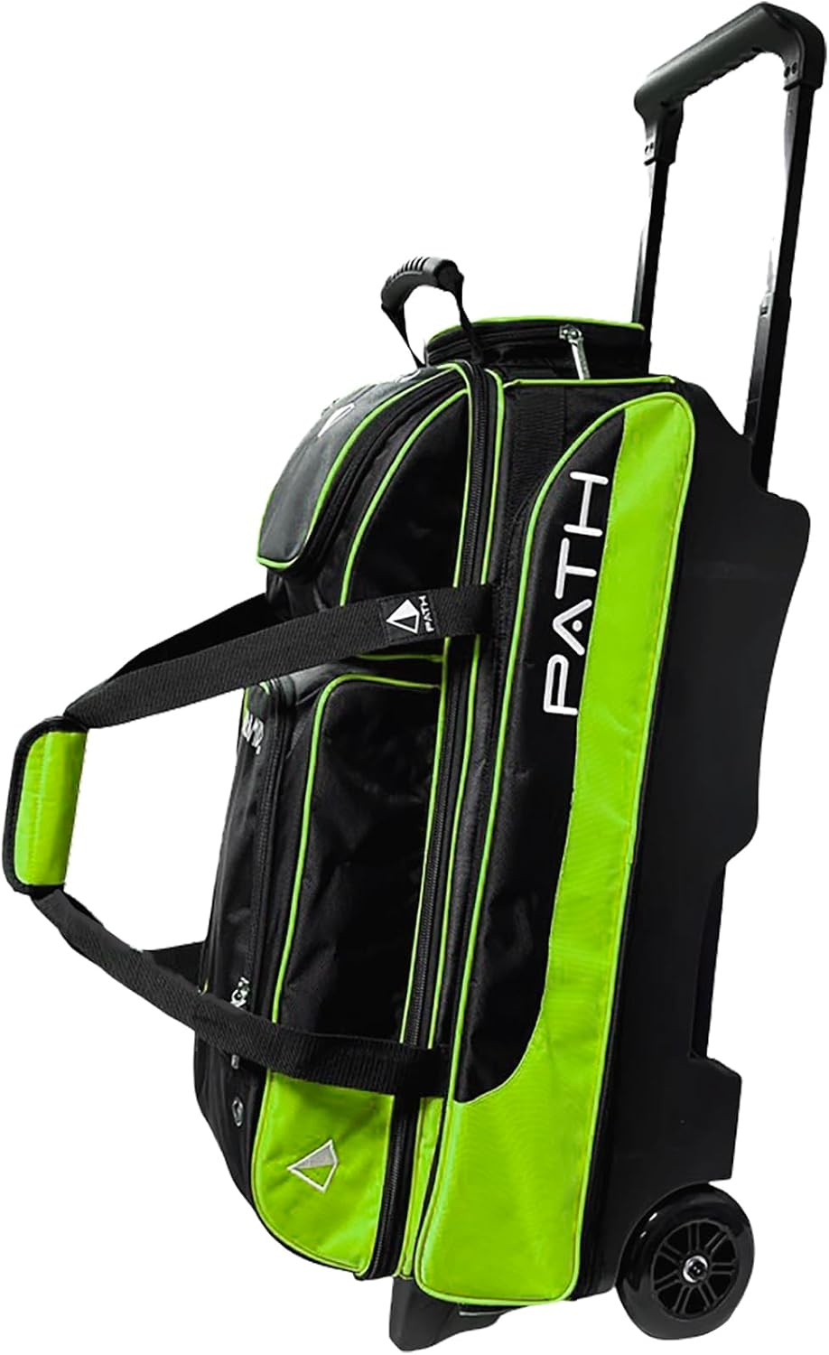 Pyramid Path Triple Premium Deluxe Roller Bowling Bag With Extra Large Separate Shoe Compartment (Up To US Mens Size 16) and 5 Accessory Pockets, 5' Wheels, Retractable Locking Handle - Extends to 42'