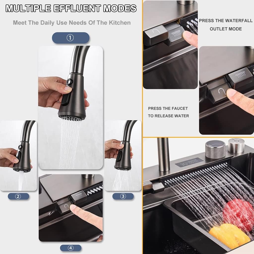 Versatile Stainless Steel Single-Bowl Kitchen Workstation Sink Workstation Kitchen Sink with Complete Accessory Set Dual-Mount (Color : Black, Size : 80x46x21cm) (Black 80x46x21cm)