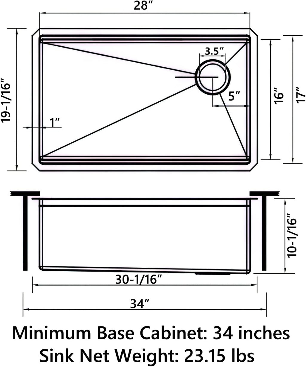 Sinber KSS0002S-OJ 30' x 19' x 10' Undermount Single Bowl Workstation Kitchen Sink with 16 Gauge 304 Stainless Steel Satin Finish 6 Accessories