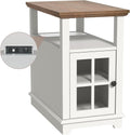 HIFYOBRO Narrow End Table with Flip Top Charging Station, Storage Side Table, Type-C & USB Port & Adjustable Shelf, White Nightstand for Living Room & Bedroom