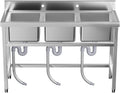 Stainless Steel Sinks, Freestanding Utility Sink with Triple Bowl and Laundry Sink Features for Multi-Purpose Use, 47.3'W x 18.5'D x 33.6'H