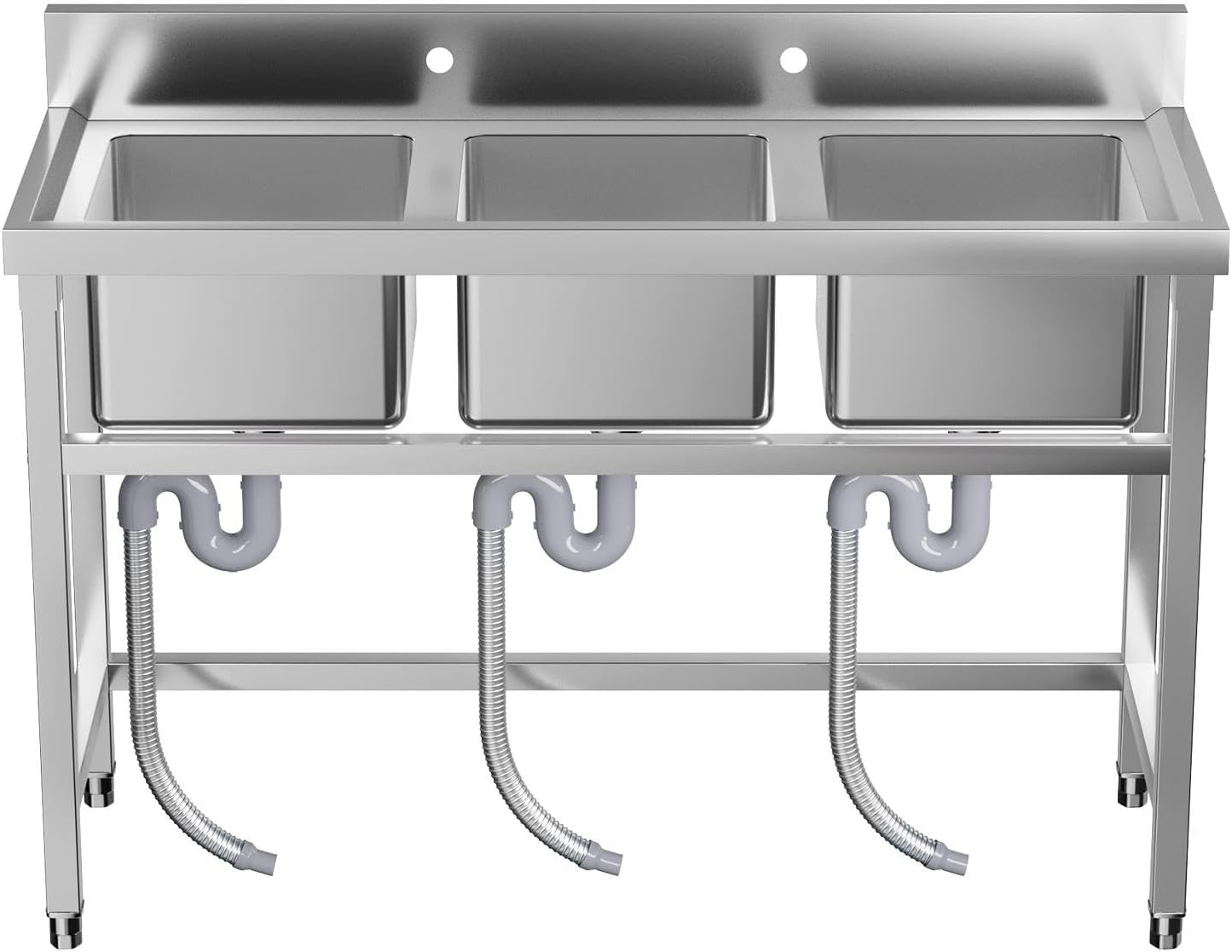 Stainless Steel Sinks, Freestanding Utility Sink with Triple Bowl and Laundry Sink Features for Multi-Purpose Use, 47.3'W x 18.5'D x 33.6'H
