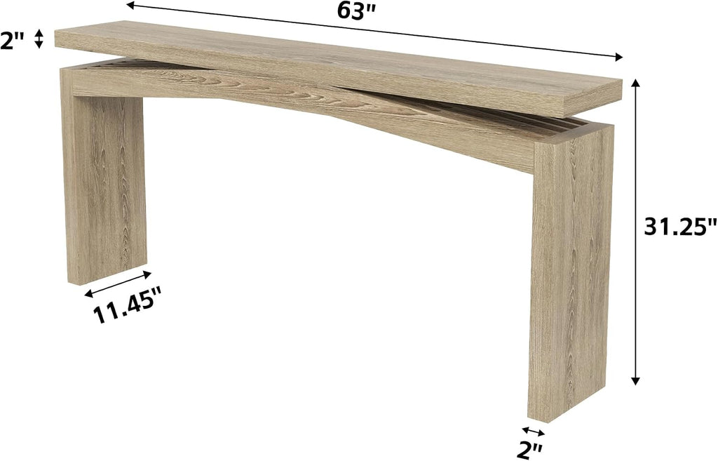 Epecoya Rustic Wood Console Table Entryway 63-Inch, Farmhouse Entrance Tables Narrow Long Wooden, Modern Console Tables for Entryway, Living Room, Light Tan Wood