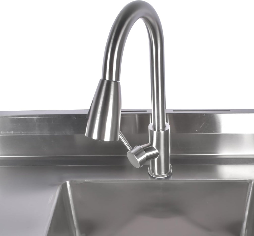 39.3 Inch Stainless Steel Free Standing Utility Sink - Single Bowl Commercial Kitchen Sink with Drawer, Pull-out Faucet, Hot & Cold Pipes for Laundry Room, Farmhouse, Garage, Outdoor & Indoor Use